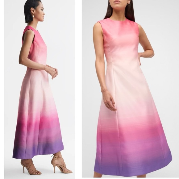 Leo Lin Dress Cleo Ombré Pink Coral Sleeveless A-Line Cocktail Midi Dress Size 6 - Picture 6 of 17